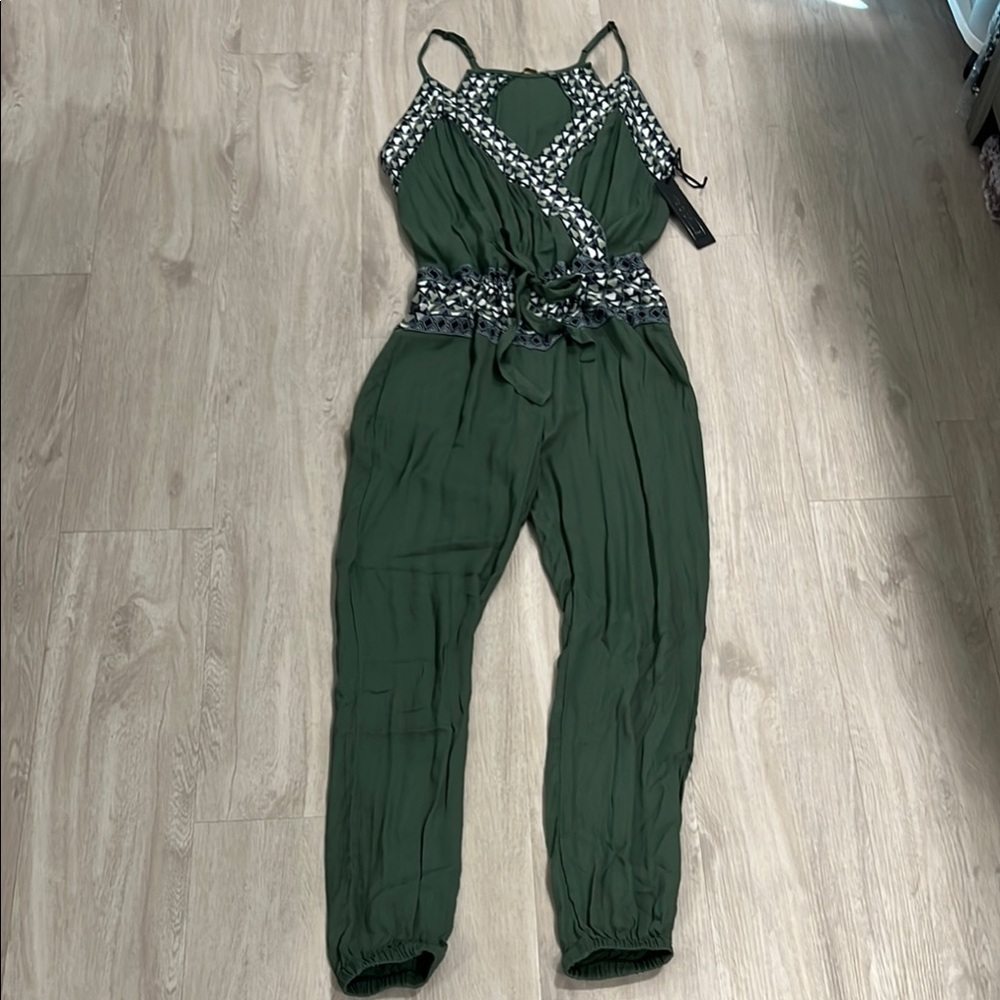Young Fabulous & Broke Green Beaded Jumpsuit with Spaghetti Straps